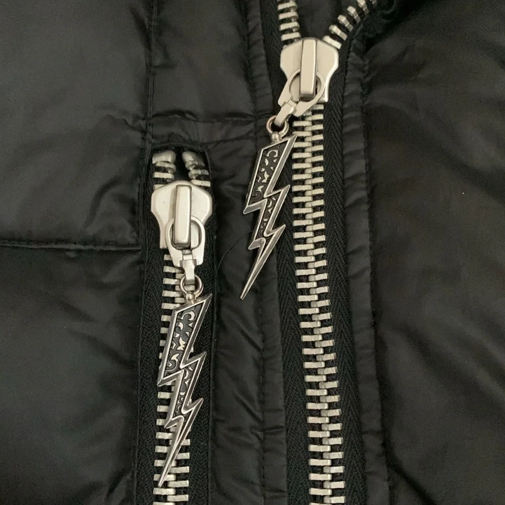 Faith Connexion Designer Down Feather Black Puffer Bomber Jacket